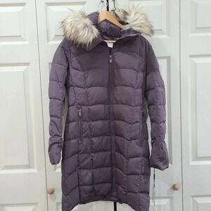 New Calvin Klein Women’s Small Faux‎ fur Long puffer jacket hooded coat Gray
